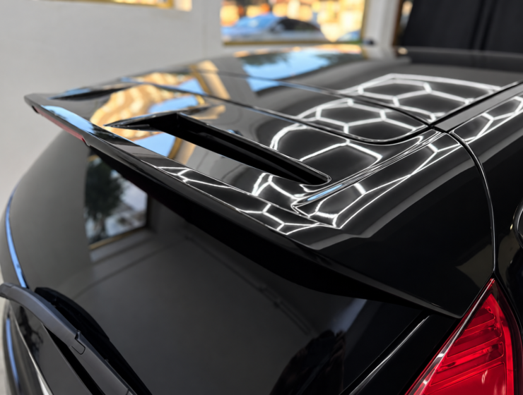 Detalhe do spoiler traseiro preto brilhante